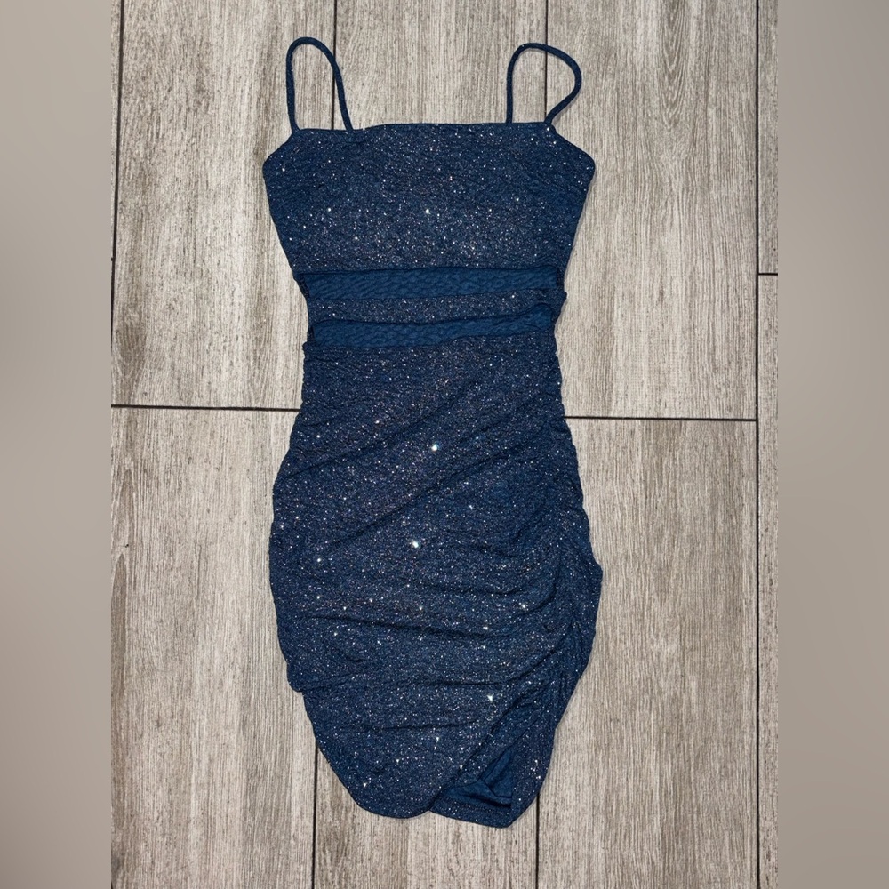 New Windsor Sparkling Navy Blue Ruched Mini Dress